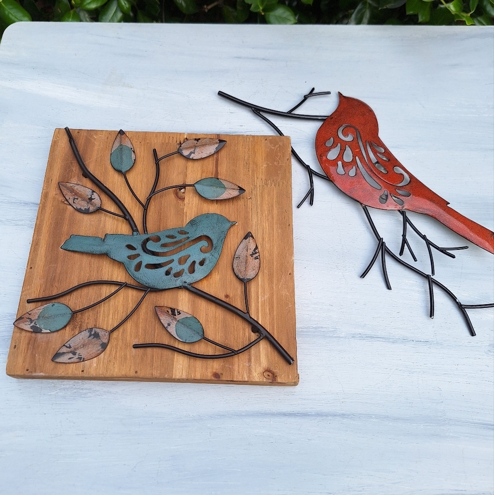 Bird Wall Hanging Decor Art Metal Wood Pictures Unique Wire Textured 3d Designs - Picture 7 of 17